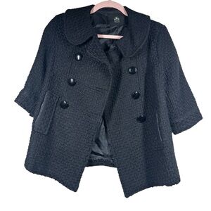 BIZZ Black Wool Cropped Pea Coat Small